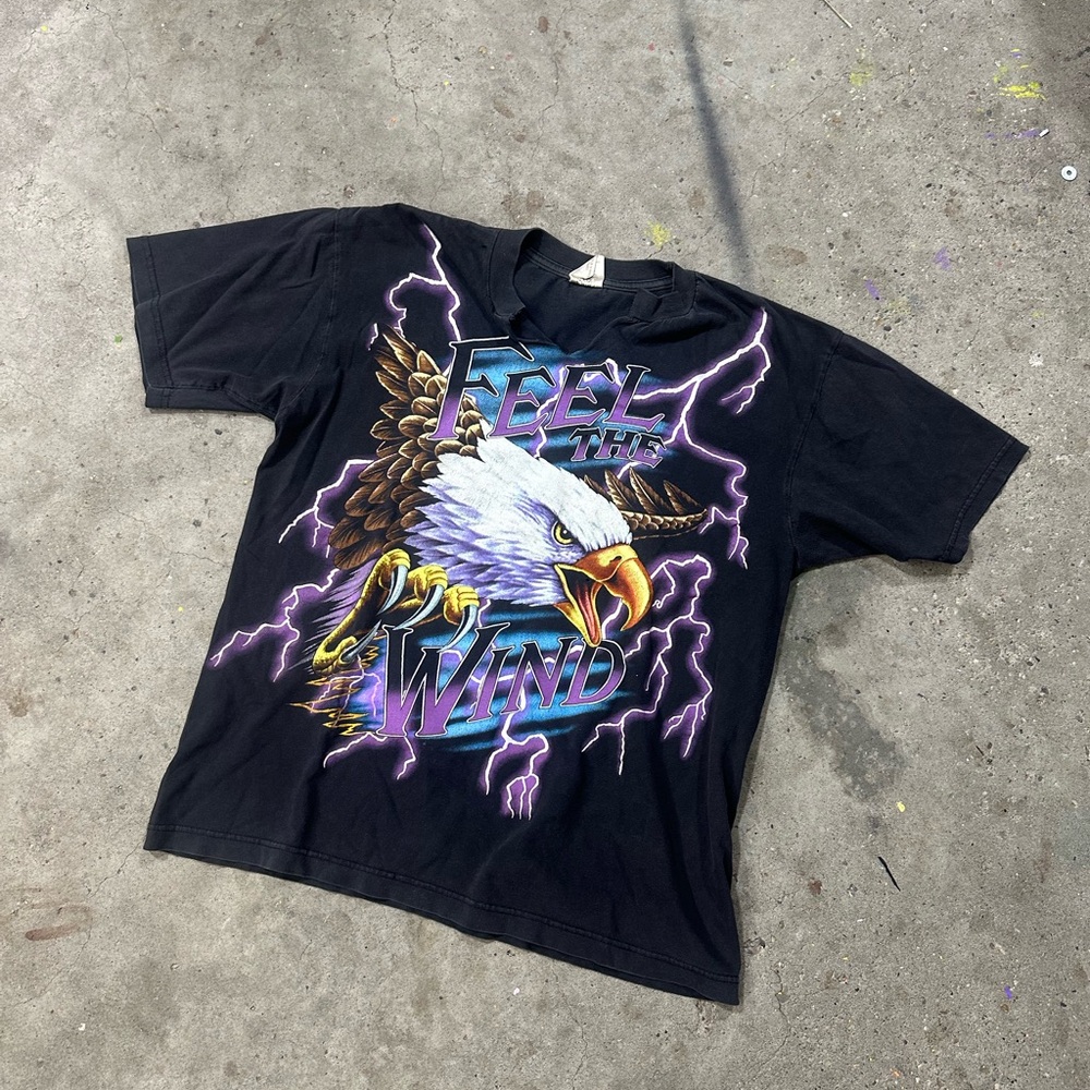 Vintage American Thunder Feel the Wind Black Graphic Tee